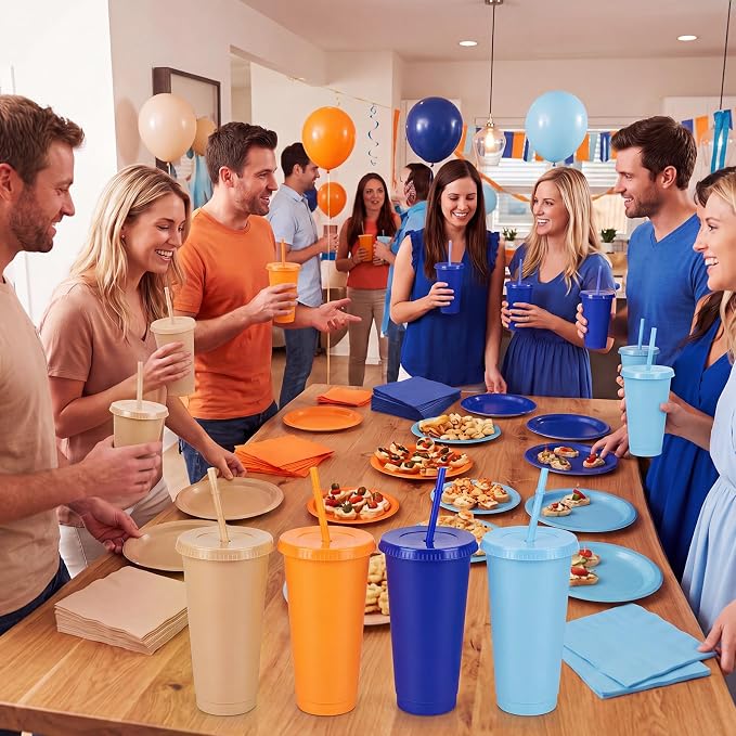 Skylety 24 Pcs Blue and Orange Plastic Cups - Image 5