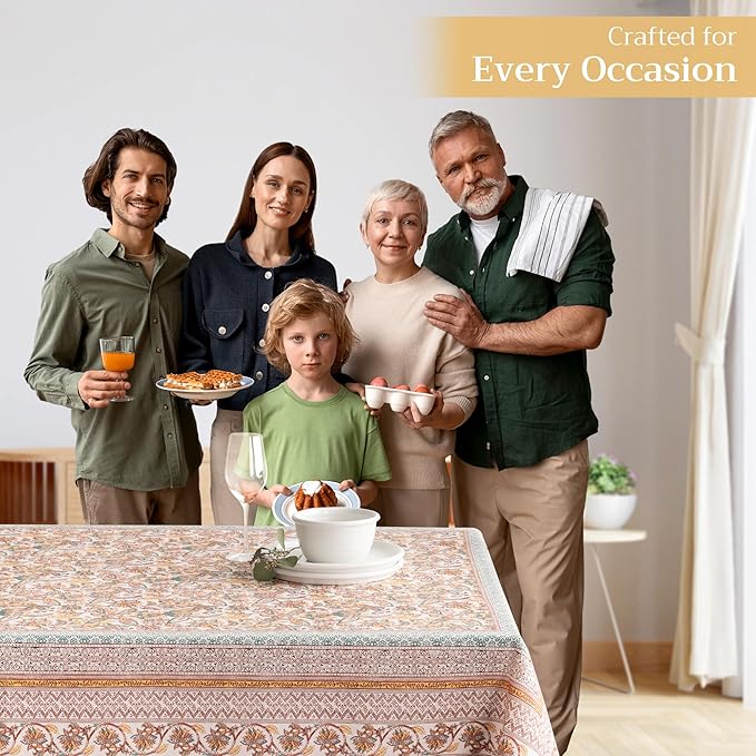 Maison d' Hermine Table Cloth Rectangle Table 100% Cotton 70 x 108 Inches Fall Tablecloth Reusable Everyday Use for Thanksgiving Christmas Decorations Dining Farmhouse Party (Nila)