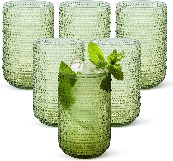 CHLJAR Hobnail Drinking Glasses Set of 6, 14 oz Vintage Glassware Set, Embossed by Unknown
