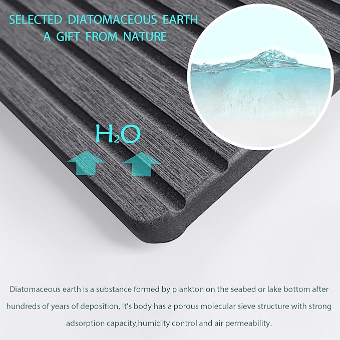 2 PCS Water Absorbent Diatomite Coasters (9.5" x 4"), Grooved Design, Water Absorbing Stone Used for Hand Soaps & Plants & toiletries in The Modern Home