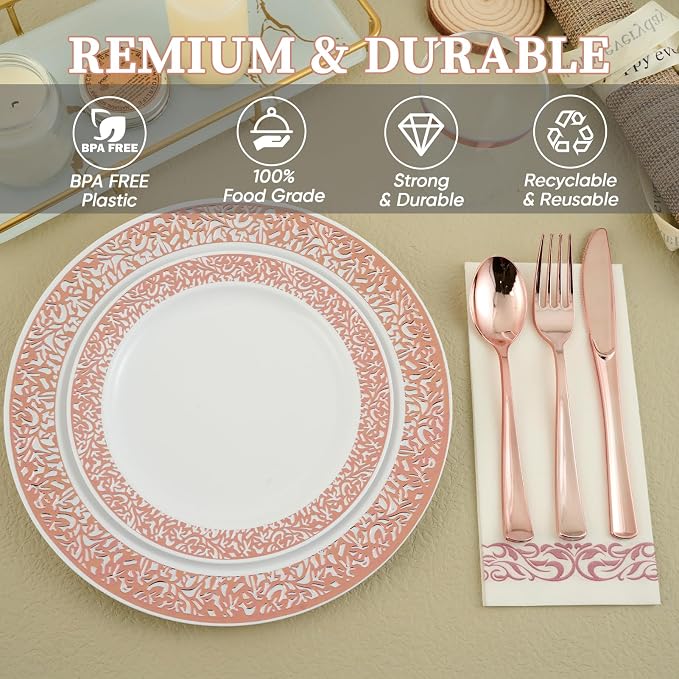 FOCUSLINE 350 Ct Rose Gold Dinnerware Set - Image 4