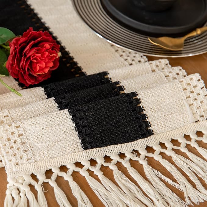 EMMTEEY Boho Table Runner with Tassels 36 Inches Long, Scratch & Heat Resistant - Image 6