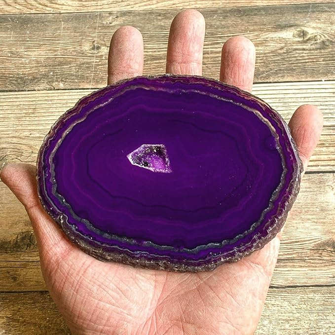 AMOYSTONE 4pcs Purple Agate Stone Coasters Large Cup Mat Natural Agate Slices 4-5 INCH with Rubber Bumpers, Home Decor