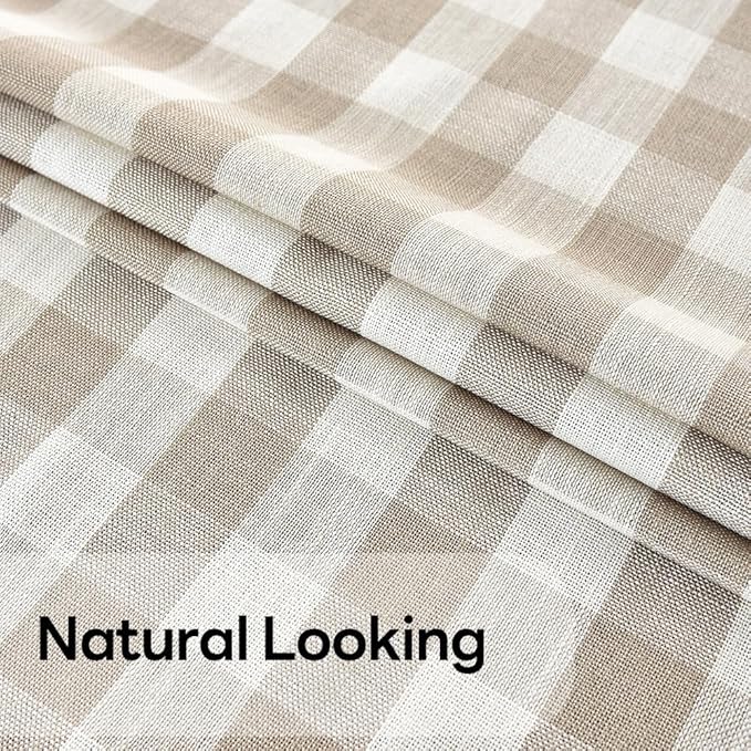 Gingham Tablecloth Rectangle Table Cloth Heavy Duty Cotton Checkered Table Cover for Spring Picnic Kitchen Dining(C-Beige, 52x98 inch)