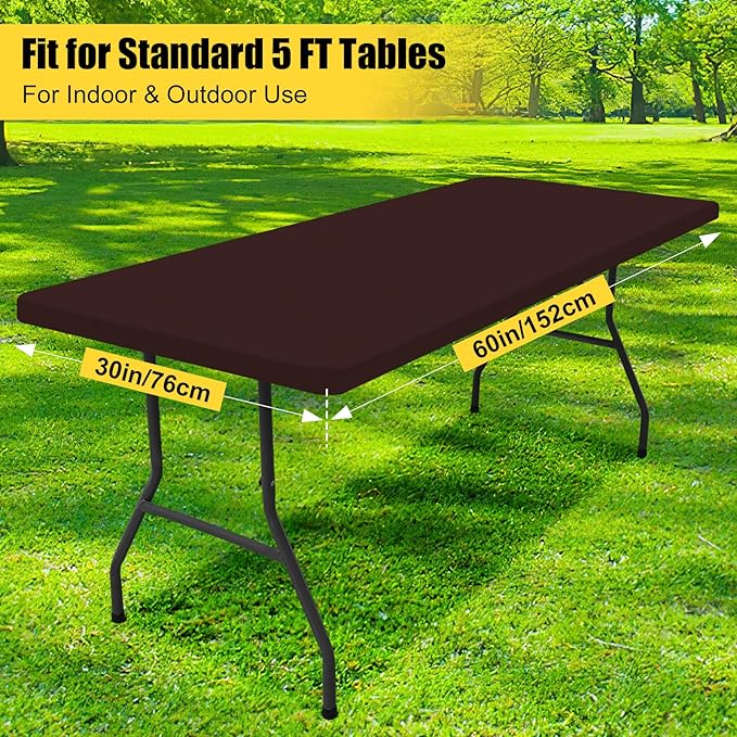 Smiry Rectangle Picnic Table Cloth, Waterproof Elastic Fitted Tablecloths for 5 Foot Tables, Washable Polyester Table Cover for Camping, Indoor and Outdoor (Coffee, 30"x60")