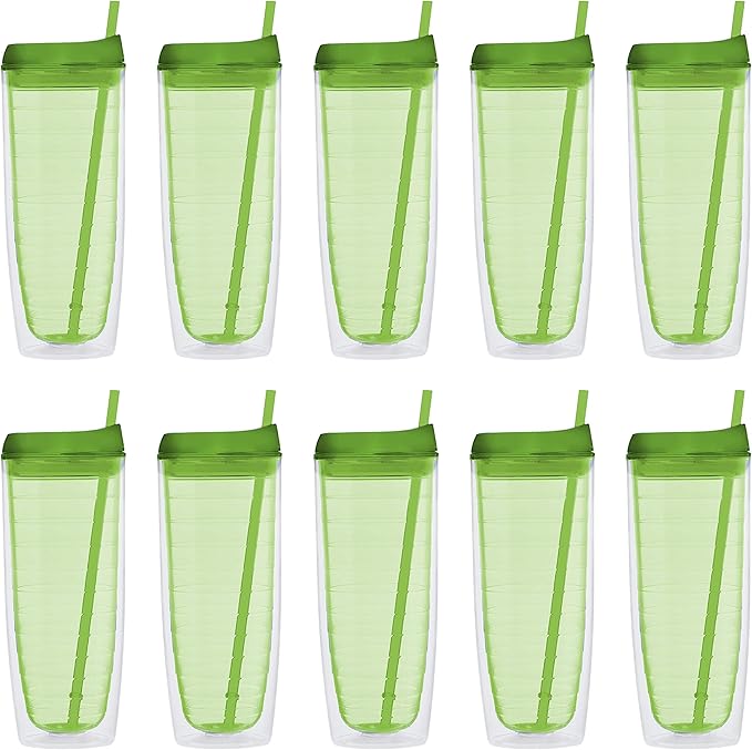 DISCOUNT PROMOS Tall Orbit Acrylic Tumblers 20 oz. Set of 10, Bulk Pack - Perfect for Iced Coffee, Soda, Other Hot & Cold Beverages - Lime Green