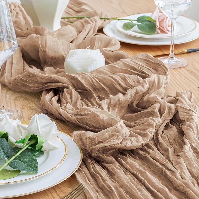 Cheesecloth Table Runner 10FT 12Pcs Nude Boho Gauze Rustic Sheer Runners | - Image 6