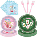 96 Pcs Mahjong Party Decorations, Mah Jong Cocktail Theme Plates Napkins Forks by EoBeCy