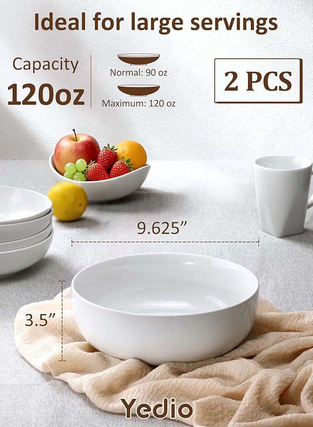 Pasta Serving Bowls 120 Ounce 9.7” Large Serving Bowls, Porcelain Salad Bowls - Image 2