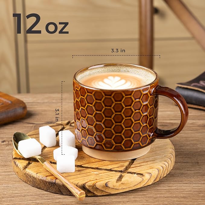GBhome 12 OZ Stackable Coffee Mugs Set of 6, Ceramic Coffee Cups Set | 3 - Image 2