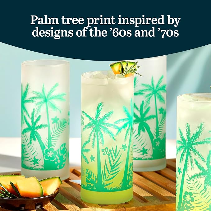 Libbey Vintage Palms Drinking Glasses Set of 4, Retro Palm Tree Design Glass - Image 4
