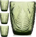Green Drinking Glasses Set of 4, 10 oz Glass Cups, Vintage Fern Glassware | by QELVIO