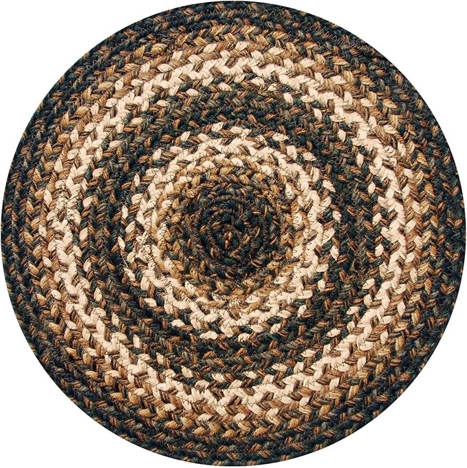 Homespice Kilimanjaro Jute Braided Trivets for Table, Warm Primitive Decor, Set of 3, Black and Tan 8" Round Heat Resistant Mats - Rich Colors, Easy to Clean, Durable and Protects Furniture