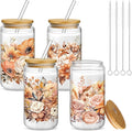 Mumufy 4 Pack Wildflower Glass Cups Gift Aesthetic Cute Glass Cup Tumbler by Mumufy