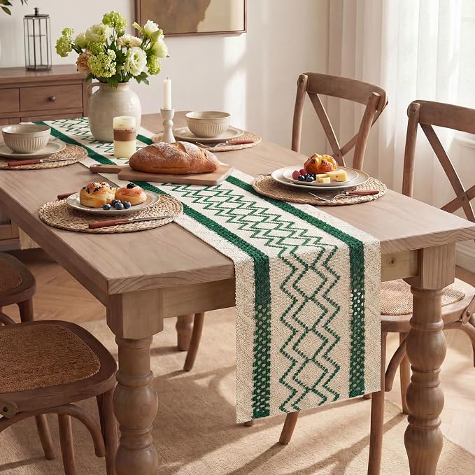 Artoid Mode Forest Green Stripe Diamond Woven Table Runner 12x72 Inch | Holiday - Image 5