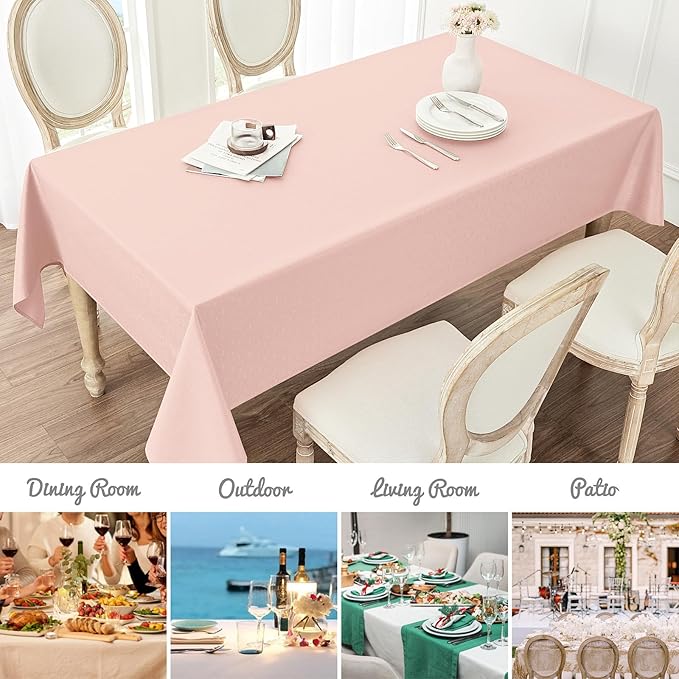 2 Pack Rectangle Tablecloth, 60x120 inch, Water Resistant Wrinkle Free Linen Textured Table Cloth Washable, Decorative Fabric Table Cover for Dining, Party and Camping, Pink