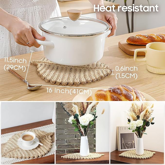 Placemats Set of 6,Natural Leaf-Shaped Charger Plates Handcrafted Fall Placemats for Dining Table Décor