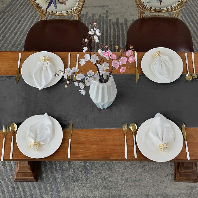 BALCONY & FALCON Table Runner Velvet Dark Gray 14"x118" | Elegant, Fall Decor - Image 3