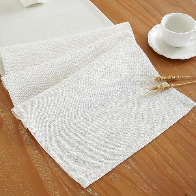 Laolitou White Table Runners 72 Inches Long, Burlap Linen Texture Farmhouse - Image 5