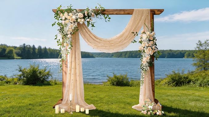 Pearl Table Runner Gauze Sheer 19FT Wedding Draping Fabric Decor | Nude Summer - Image 3