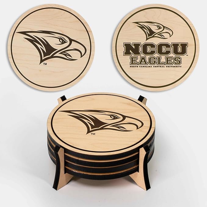 LazerEdge NC Central Eagles Wooden Coaster Set - Maple Wood - Officially Licensed Product - 4-Pack