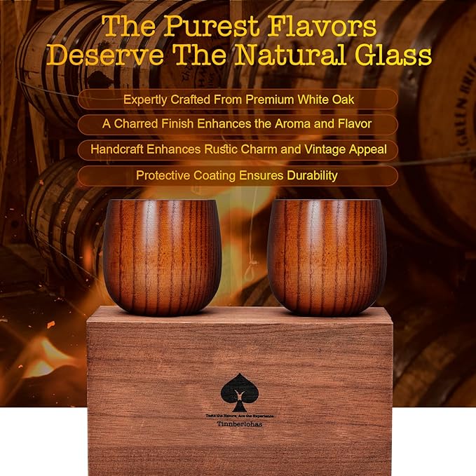 Charred Wooden Whiskey Glass Set – Durable Bourbon Glass for Men, Insulated Old Fashioned Glass – Whiskey Gifts for Husband, Dad, Brother – Birthday, Christmas, Father’s Day, Retirement