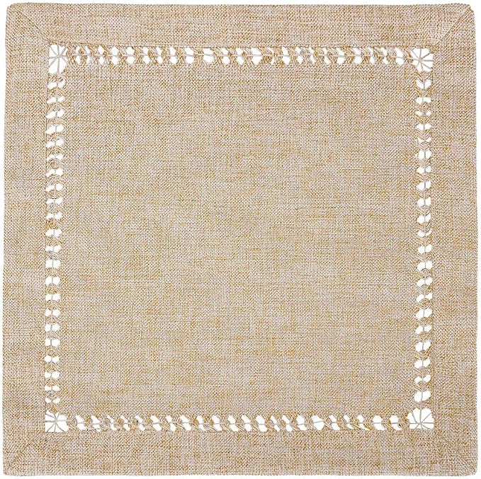 Grelucgo Handmade Hemstitch Beige Cocktail Napkins - Image 2