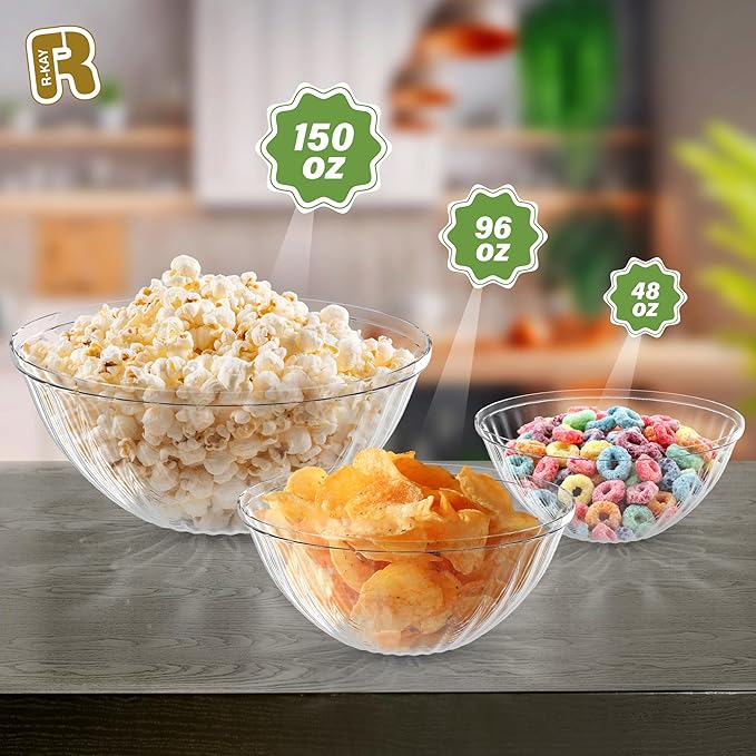 R-kay 6 Pack Extra Large Serving Bowl - 150 Ounce Plastic Serving Bowls For Entertaining - Clear Plastic Bowls For Salads And Snacks - Disposable bowls For All Occasions