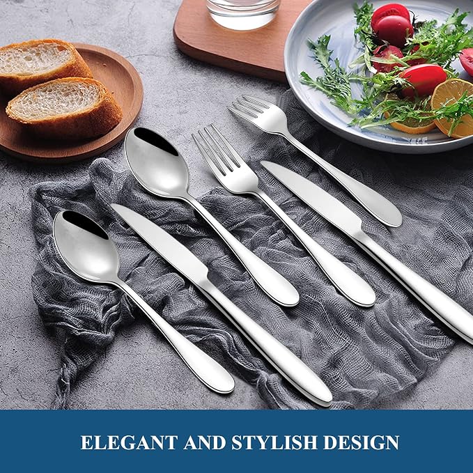 30-Piece Silverware Set, Wildone Stainless Steel Flatware Set Service - Image 3