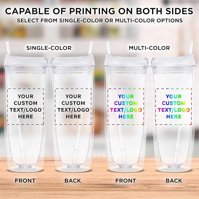 Custom Tall Orbit Acrylic Tumblers 20 oz. Set of 10, Personalized Bulk Pack - Perfect for Iced Coffee, Soda, Other Hot & Cold Beverages - Clear