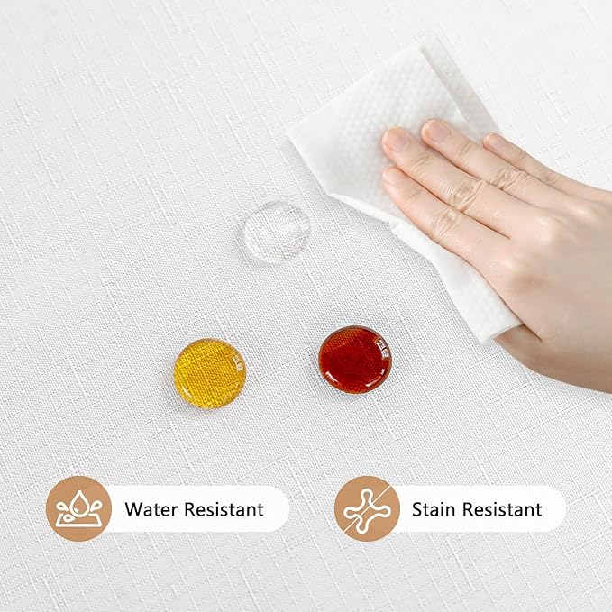 Textured White Fabric Table Cloth Rectangle Spill Proof & Washable Faux Linen Tablecloth for 6 Ft Rectangular Table Reusable for Dining Wedding Banquet 60 x 84 Inch