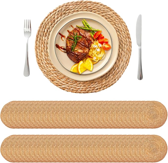 13.8'' Round Woven Placemats Set of 60, Boho Wicker Chargers, Terrekraft | by TerrekraftMakeLuxuryTraysAffordable