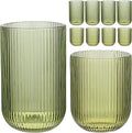 Set of 8 Ribbed Glassware, 4 Highball Glasses 14oz & 4 Rocks Drinking Glasses by WeirdUncle