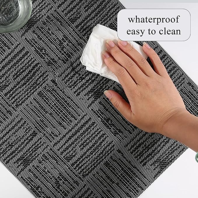 Placemats Set of 4 Plastic Vinyl Place Mats for Dinner Table, No-Slip Wipeable Table Mats Daily Use Patio Kitchen Decoration (18"x12", Grey)