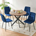 Kitchen Table Set for 4, Modern MDF Round Dining Table Set with 4 Navy Blue Dining Chairs, Upholstered Velvet Home Kitchen Chairs Armless for Space Saving