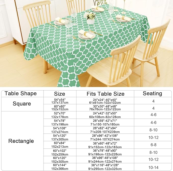 Smiry Rectangle Table Cloth, Waterproof Vinyl Tablecloth with Flannel Backing for Rectangle Tables, Wipeable Spillproof Plastic Tablecloths for Dining, Camping and Indoor (54"x120", Sage Green)