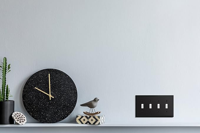 Henne Bery Modern Edge Decorative Wall Plate Switch Plate Outlet Cover, Durable Solid Zinc Alloy (Quad Toggle, Matte Black)