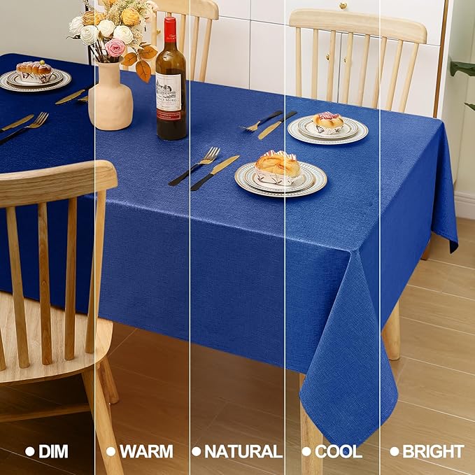 Smiry Rectangle Faux Linen Table Cloth, Waterproof Burlap Fabric Tablecloth, Washable Decorative Farmhouse Table Covers for Kitchen, Dining, Parties, 60x84, Indigo
