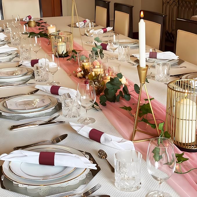 Christmas Napkin Rings Set of 50, 2 Colors in 1, Reusable Adjustable Napkin Bands for Holiday Parties, Wedding, Thanksgiving Table Decor, Waterproof Tear-Proof (Burgundy) Great Gift Idea