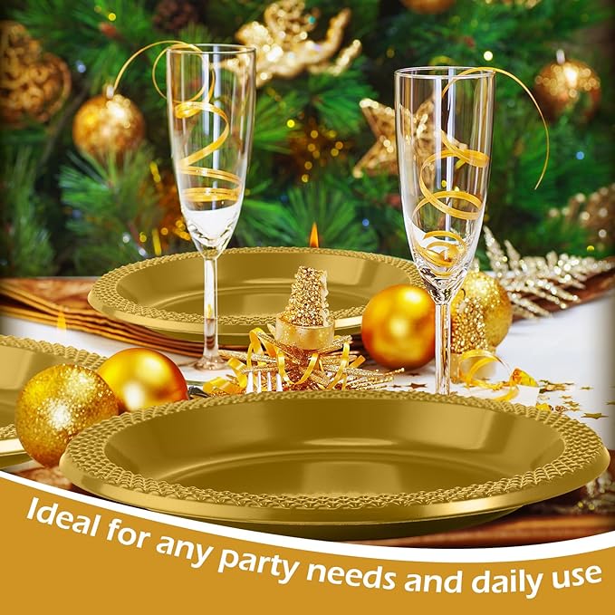 Zopeal 500 Pcs Gold Plastic Dessert Plates 6 Inch Round Gold Disposable Plates Heavy Duty Wedding Dinner Tableware for Birthday Party Dinner Picnic Salad, Appetizer Party Supplies