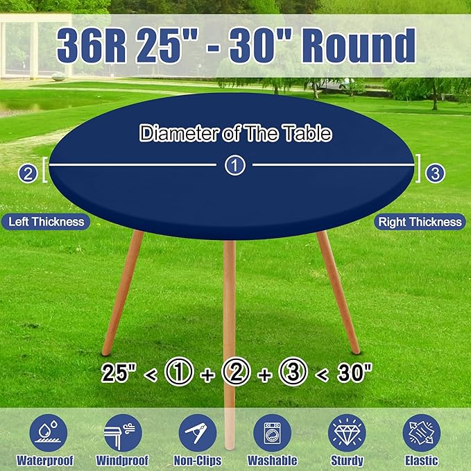 Round Spandex Tablecloth 2 Pack, Elastic Fitted Waterproof Tablecloths for 25"-30" Tables, Stretch Washable Picnic Table Cover for Camping, Dining, Indoor and Outdoor, Navy