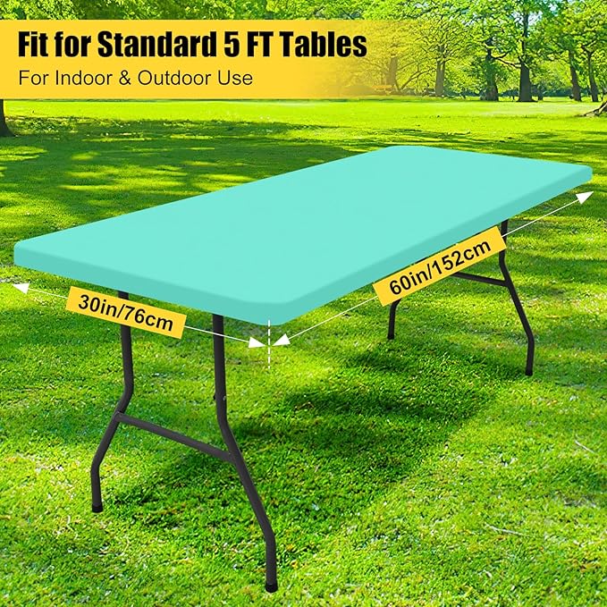 Smiry Rectangle Picnic Table Cloth, Waterproof Elastic Fitted Tablecloths for 5 Foot Tables, Washable Polyester Table Cover for Camping, Indoor and Outdoor (Aqua, 30"x60")
