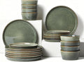 Dinnerware Sets, Microwave Safe Plates and Bowls Sets, Dishes Set for 8, Chip & Scratch Resistant Dinner Set, Handcrafted Farmhouse Dishware Sets, Green Wheat