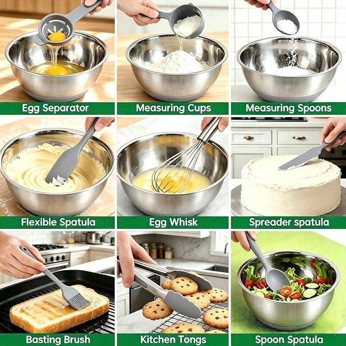 Deedro Mixing Bowls with Airtight Lids, Stainless Steel Mixing Bowls Set | - Image 6