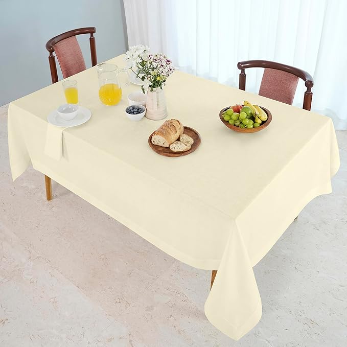 D'Moksha Homes Linen Cream Tablecloth 60 x 132 Inch - 100% Pure Linen Rectangular Tablecloth - Machine Washable Table Cloth for Spring, Easter