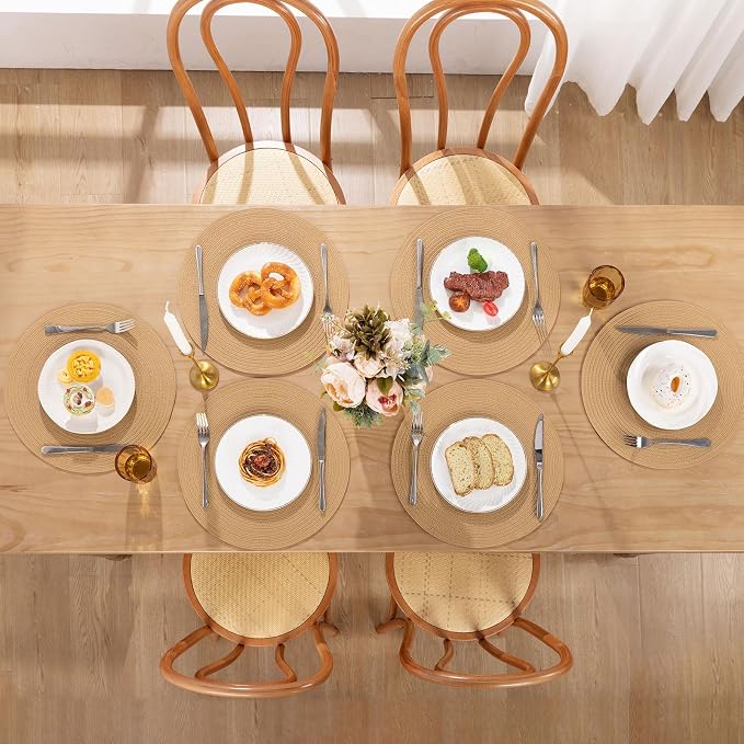 SHACOS 15 inch Round Braided Placemats Set of 4 Cotton Polyester Place Mats - Image 2