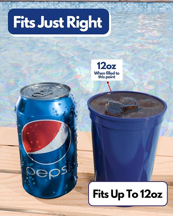 PartyPrints 10 Pack Small 10 to 12 oz Royal Blue Reusable Blank Plastic Cups - Image 5