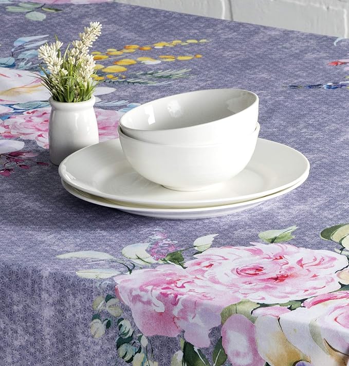 Maison d' Hermine Table Cloth Square Table 100% Cotton 60 x 60 Inches Tablecloth Reusable Decorative for Dining Room Farmhouse Home Valentines Day Decorations Spring Summer- Sweet Rose Lavender - Lush