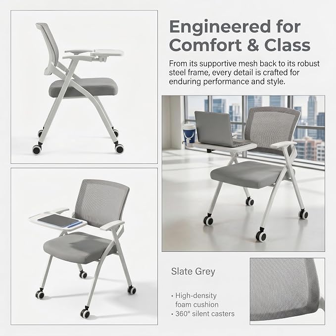 4 Pack Foldable Office Training Chairs - Image 4