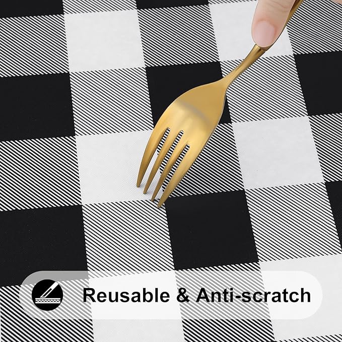 Smiry Rectangle Picnic Table Cloth, Elastic Waterproof Fitted Vinyl Tablecloths, Flannel Backed Buffalo Plaid Table Covers for Dining, Camping, Outdoor (Black and White, 36" x 72")